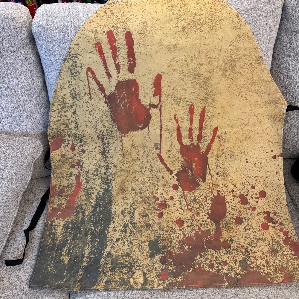 Bloody Handprint Halloween Apron Horror Costume Prop Tan Red Splatter Graphic